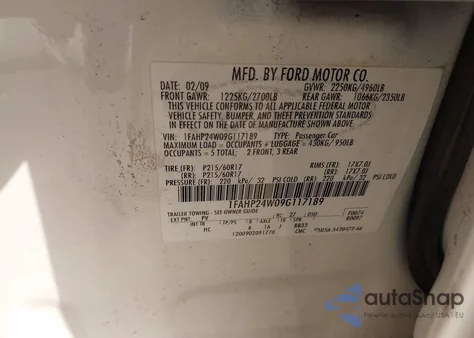 2009 Ford Taurus Sel z USA, uszkodzony, nr VIN 1FAHP24W09G117189